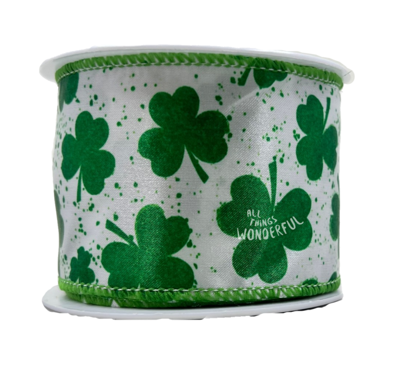 6.3cm wide ribbon with shamrock pattern in lime emerald green. Green ...